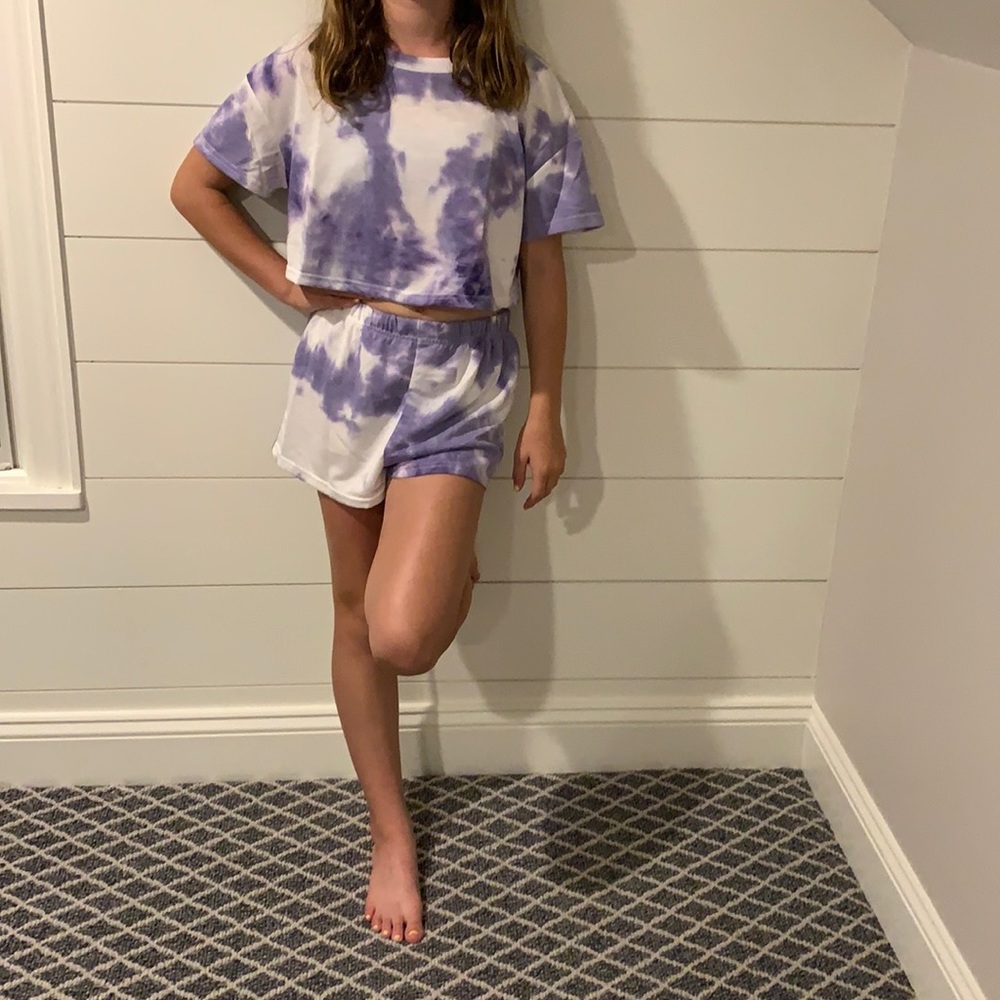 This is a purple tie-dye matching set